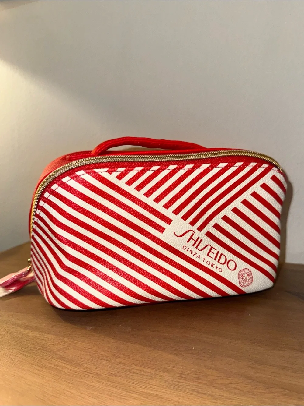 Shiseido Red and White Stripe Cosmetic Pouch